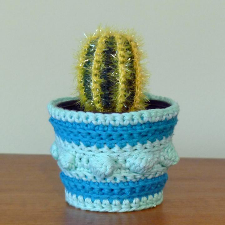 crochet cactus in pot with crochet cover